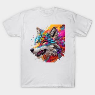 Colourful wolf head splash art T-Shirt